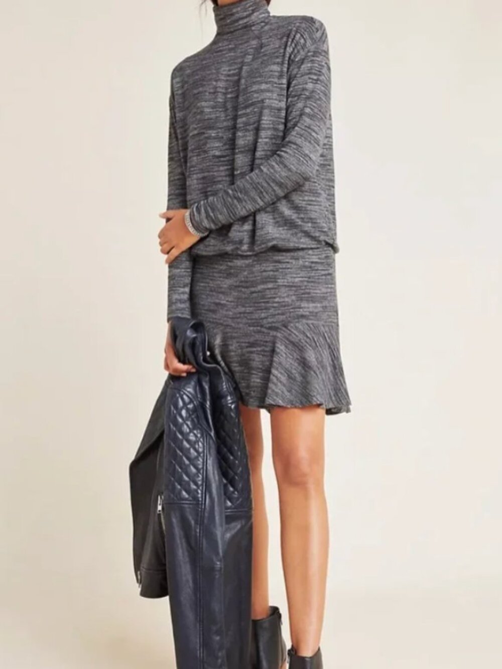 Bailey 44 Greta Gray Mock Neck Skater Dress Size Medium